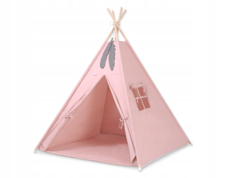 TIPI stan pre deti + karimatka + prívesky z peria - špinavá ružová